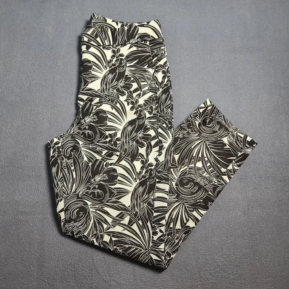 WHBM Pants Women 8 Black Floral High Rise The Slim Ankle
